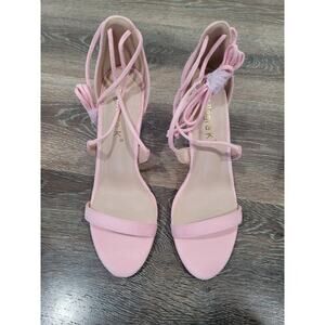 Allegra K Women's 10 Pink Suede‎ Ankle Wrap Tie Stiletto Heel Lace-Up Sandals